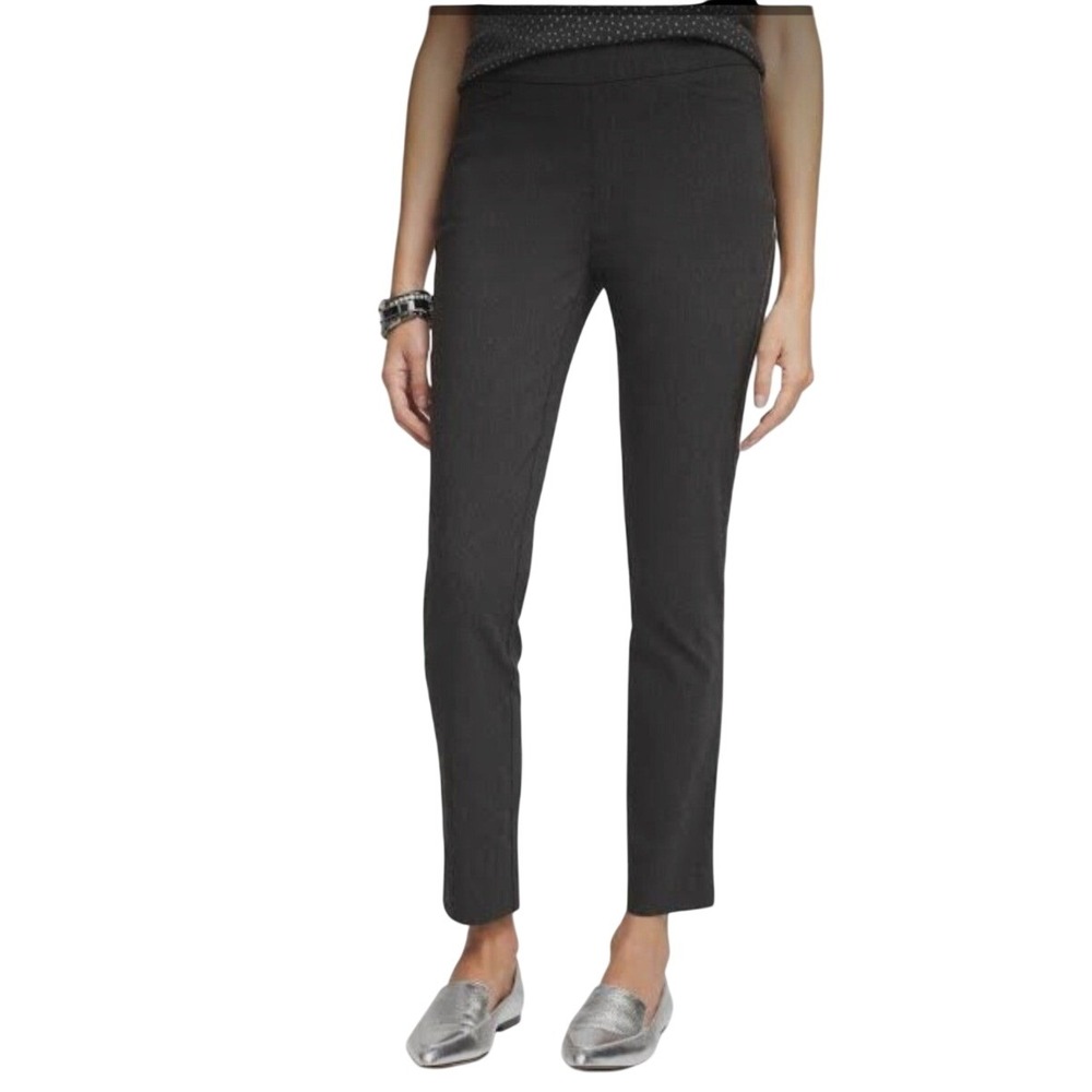 Chico's Pull-on Trousers Women Size 1R Black Stretch Tapered Leg Slant Pockets